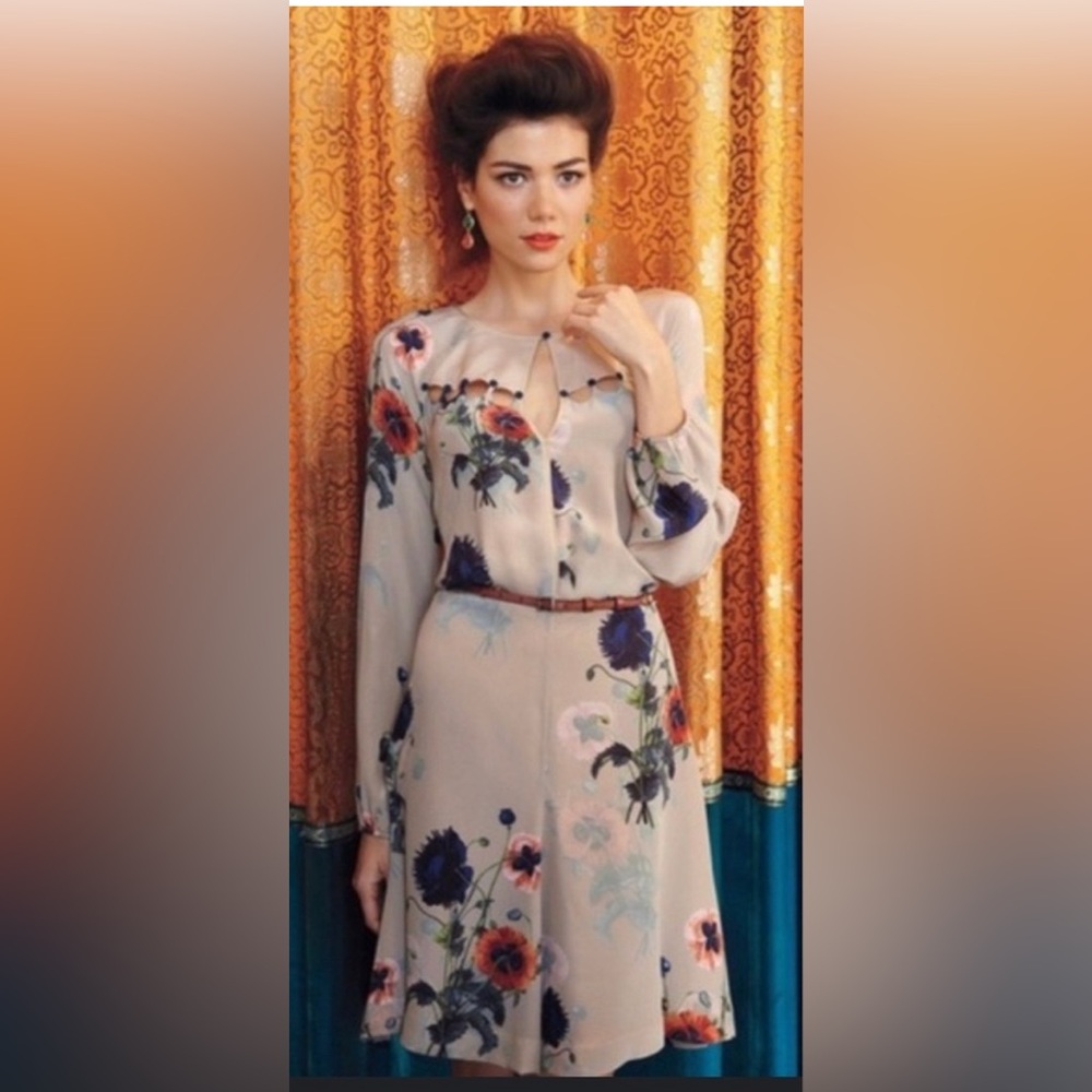 Anthropologie Leifsdottir Ottoman Poppies Silk Dress